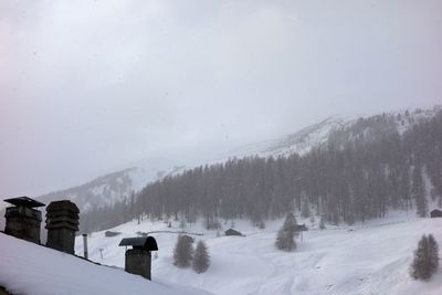 Snow covered landscape against sky