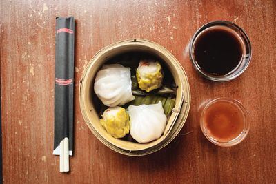 High angle view of food in bowl on table