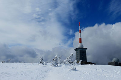 Transmitter against sky during winter