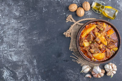 High angle view of food on table