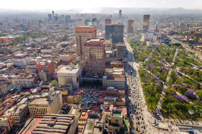 High angle view of buildings in city