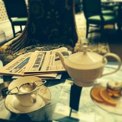 Close-up of tea cup on table