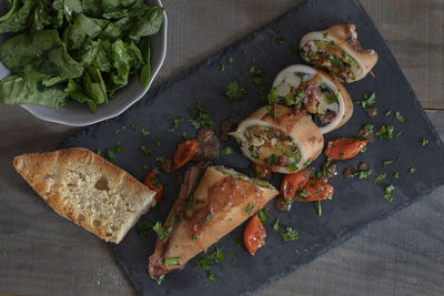 High angle view of food in plate