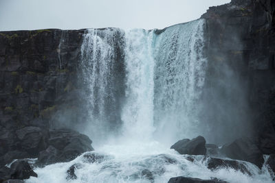 Scenic view of waterfall in iceland with clear blue water