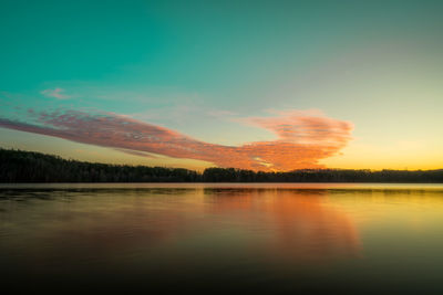 Scenic view of lake against sky during sunset