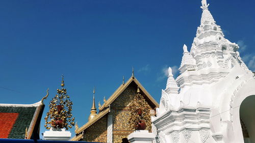 Low angle view of temple building against blue sky