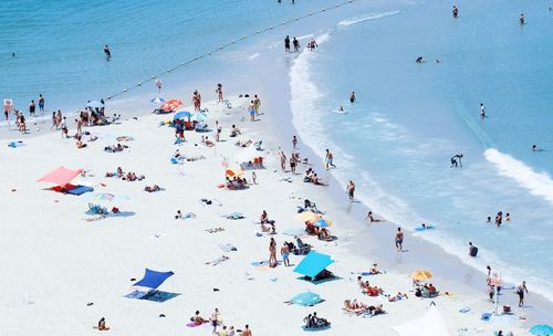 High angle view of people at beach