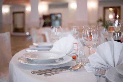 Covered tables in the restaurant