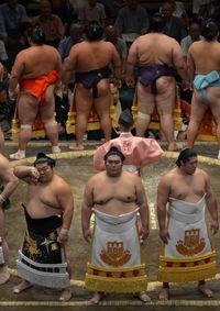 Group of people standing on tiled floor