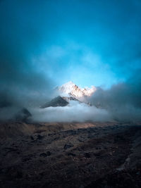 Smoke emitting from volcanic mountain