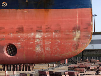 Close-up of red ship