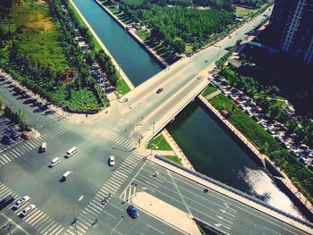 High angle view of city