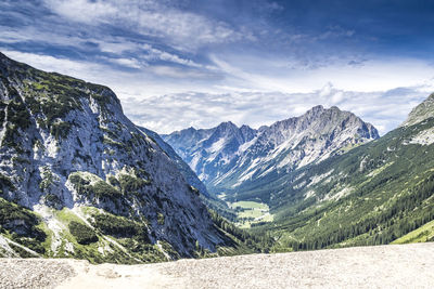 Scenic view of snowcapped mountains against sky