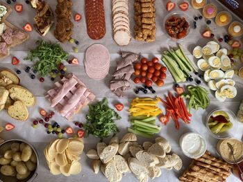 Directly above shot of various food on table