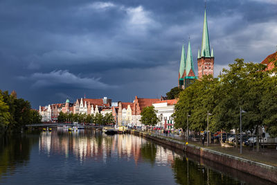 River amidst buildings against sky in city