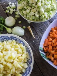 Close-up of chopped vegetables in bowl on table