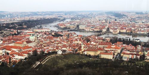 High angle view of cityscape against sky