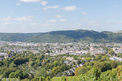 High angle view of townscape against sky