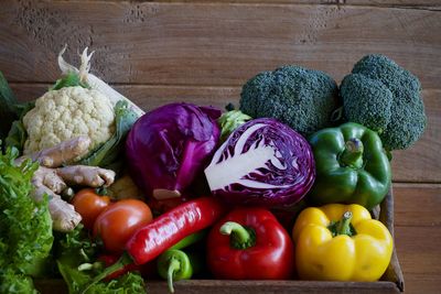 Various vegetables for sale at market stall