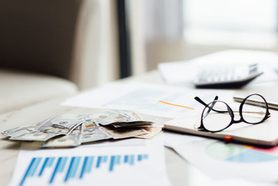 Close-up of objects on table