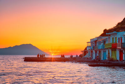 Sunset in klima village on milos island in greece