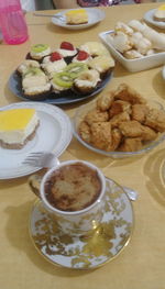 High angle view of breakfast on table