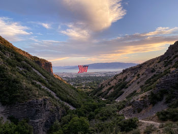 Scenic view of mountains against sky during sunset