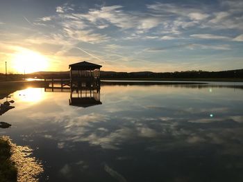 Scenic view of lake against sky during sunset