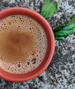 High angle view of coffee cup