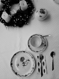 High angle view of breakfast on table