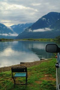 Scenic view of lake against cloudy sky