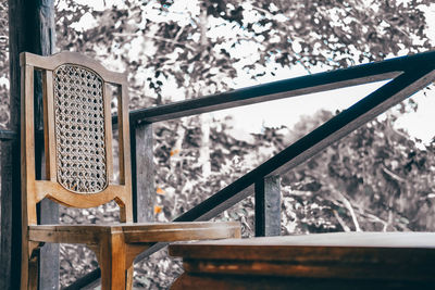 Close-up of railing by window