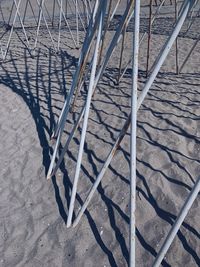 High angle view of empty road by railing