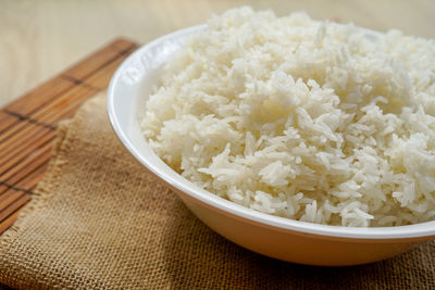 High angle view of food in bowl on table