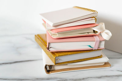 Close-up of books on white background