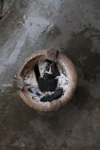 High angle view of old rusty metal