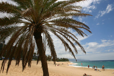 People on idyllic beach in hawaii