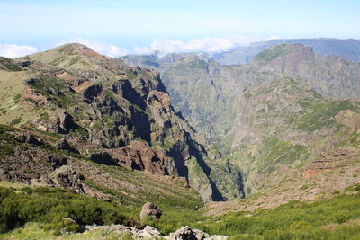 Scenic view of madeira rocky mountains against sky