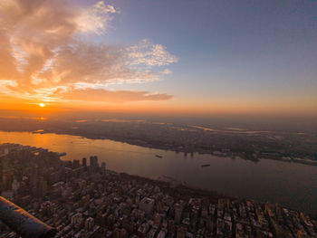 High angle view of townscape against sky during sunset