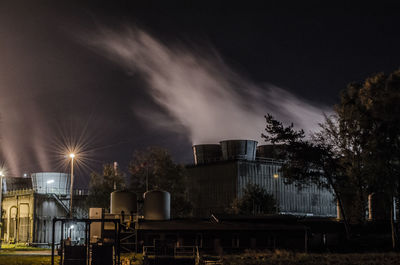 View of oil refinery at night