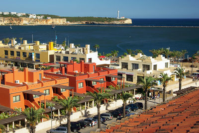 A view to rental houses and the bay at praia da rocha, portimao, algarve, portugal