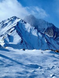 Scenic view of snowcapped mountains against sky