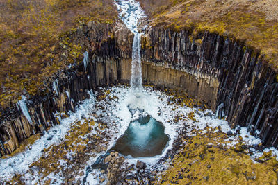 High angle view of waterfall in forest