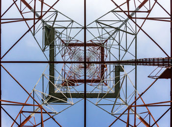 Low angle view of electricity pylon against sky