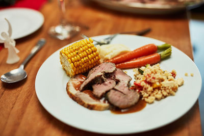 Close-up of food in plate on table