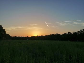 Scenic view of field against sky during sunset