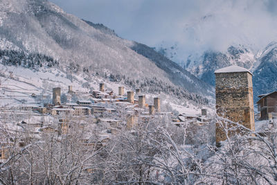 Scenic view of snowcapped mountains against sky