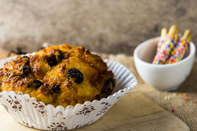 Close-up of muffin on table