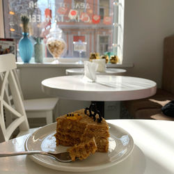 Close-up of cake in plate on table