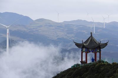 Gazebo at pavilion mountain during foggy weather